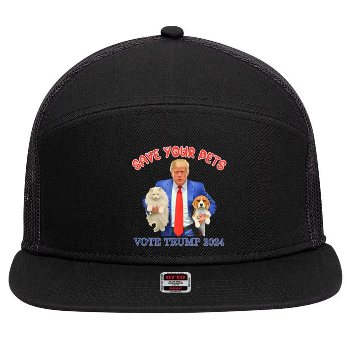 Save Your Pets Vote For Trump Us Election Funny Quote Vote 7 Panel Mesh Trucker Snapback Hat