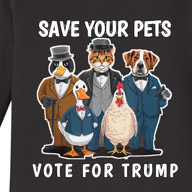 Save Your Pets And Vote For Trump Baby Long Sleeve Bodysuit