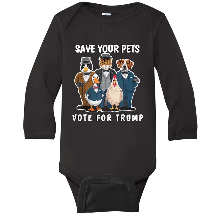 Save Your Pets And Vote For Trump Baby Long Sleeve Bodysuit