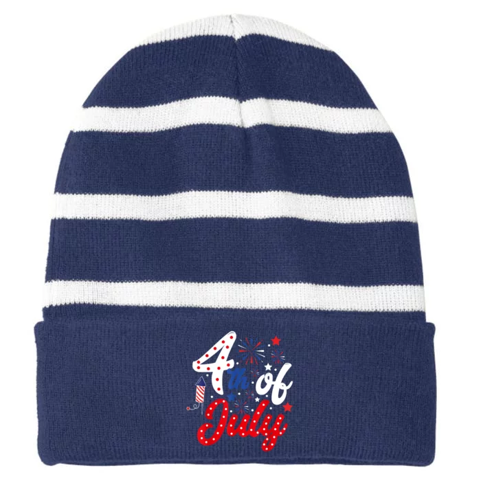 Show Your Patriotism 4Th July America Independence Day Striped Beanie with Solid Band