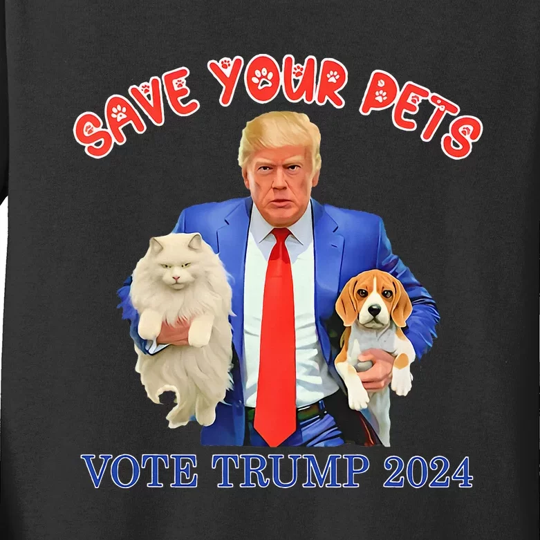 Save Your Pets Vote For Trump Us Election Kids Long Sleeve Shirt