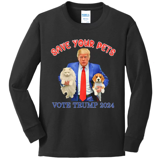 Save Your Pets Vote For Trump Us Election Kids Long Sleeve Shirt