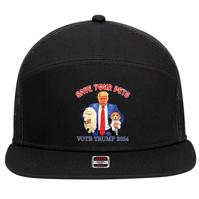 Save Your Pets Vote For Trump Us Election Funny Quote Vote 7 Panel Mesh Trucker Snapback Hat