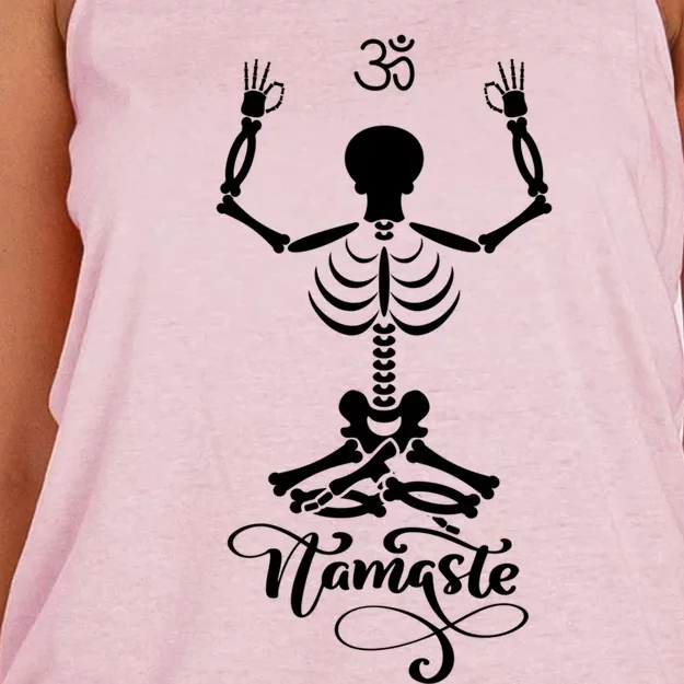 Skeleton Yogi Practicing Lotus Yoga Pose Namaste Gift Women's Knotted Racerback Tank