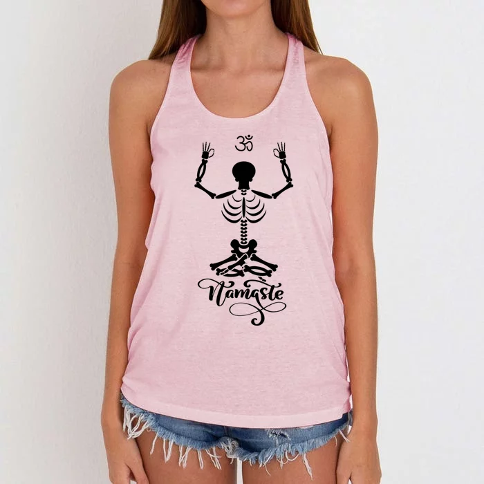 Skeleton Yogi Practicing Lotus Yoga Pose Namaste Gift Women's Knotted Racerback Tank