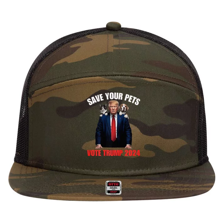 Save Your Pets Vote For Trump Us Election Quote Vote 7 Panel Mesh Trucker Snapback Hat