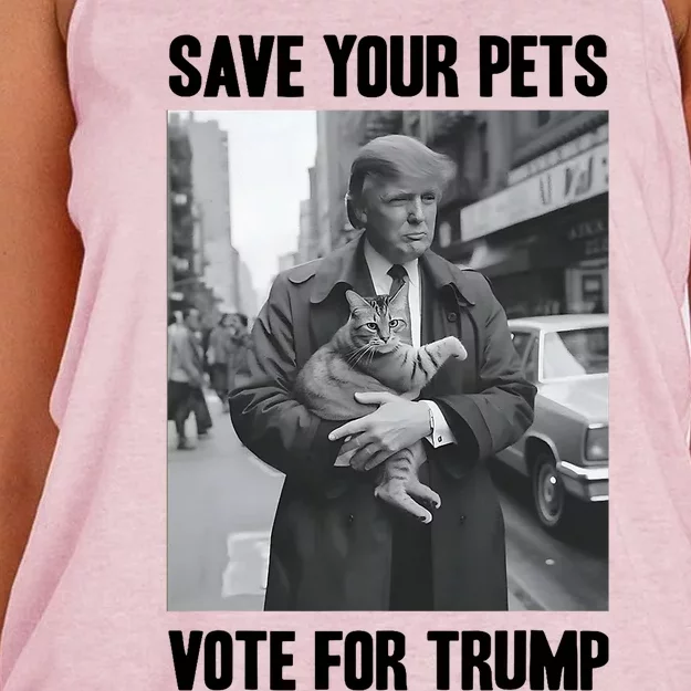 Save Your Pets Vote For Trump Us Election Funny Quote Vote Women's Knotted Racerback Tank