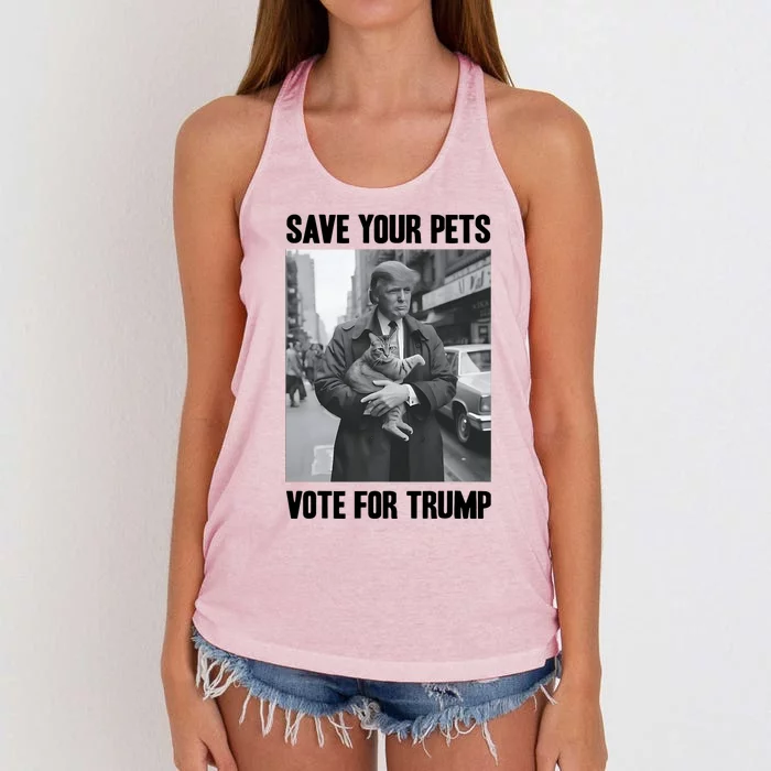 Save Your Pets Vote For Trump Us Election Funny Quote Vote Women's Knotted Racerback Tank