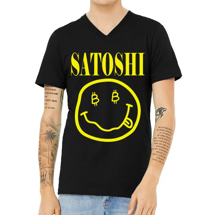 Satoshi Yellow Smile Face V-Neck T-Shirt