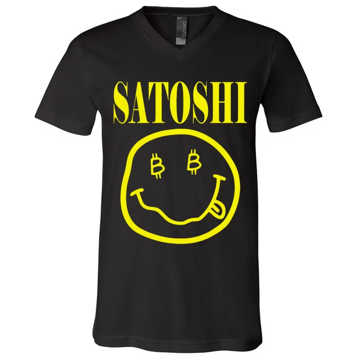 Satoshi Yellow Smile Face V-Neck T-Shirt