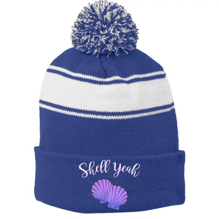 Shell Yeah Summer Vacation Beach Cute Gift Stripe Pom Pom Beanie