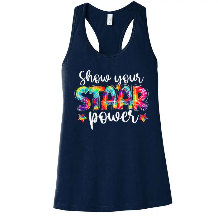 Show Your Staar Power Tie Dye Teacher Testing Exam Test Day Women's Racerback Tank