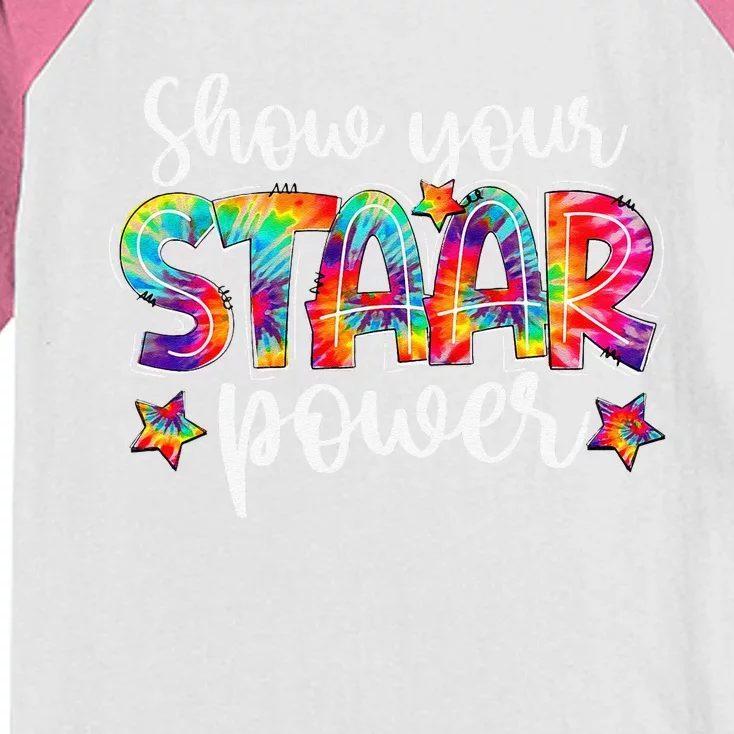 Show Your Staar Power Tie Dye Teacher Testing Exam Test Day Kids Colorblock Raglan Jersey