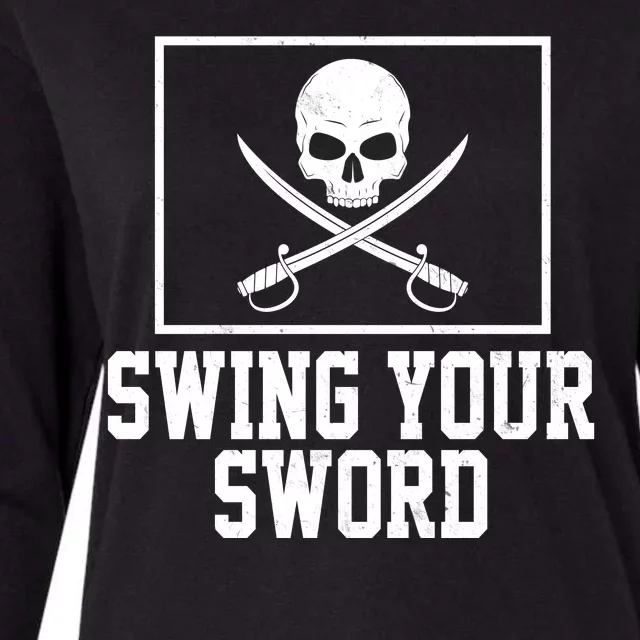 Swing Your Sword Pirate Skull And Swords Womens Cotton Relaxed Long Sleeve T-Shirt