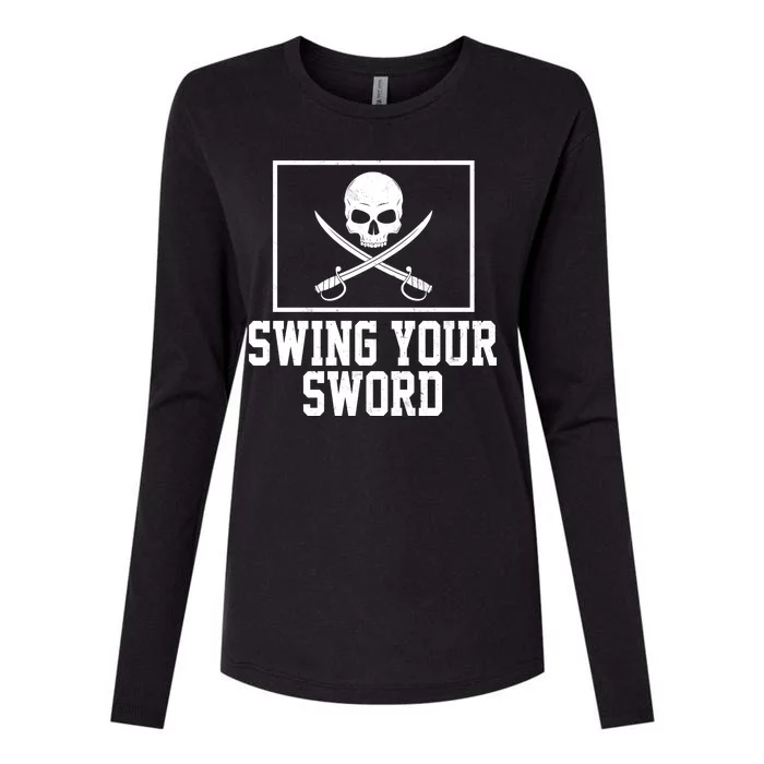 Swing Your Sword Pirate Skull And Swords Womens Cotton Relaxed Long Sleeve T-Shirt