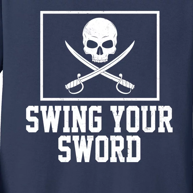 Swing Your Sword Pirate Skull And Swords Kids Long Sleeve Shirt