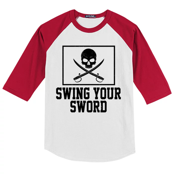 Swing Your Sword Pirate Skull And Swords Kids Colorblock Raglan Jersey