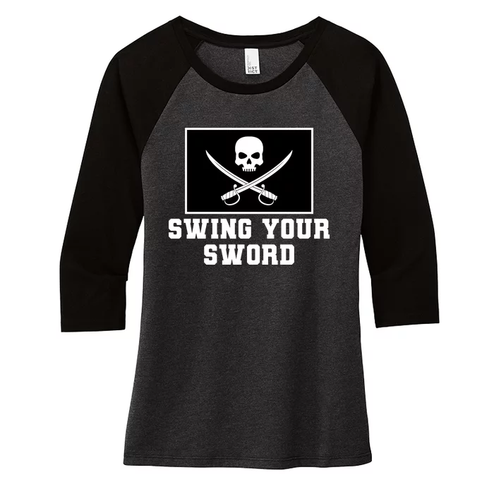 Swing Your Sword Skull Crossbones Mississippi Women's Tri-Blend 3/4-Sleeve Raglan Shirt