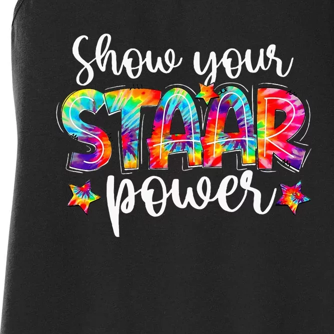 Show Your Staar Power Tie Dye Teacher Testing Exam Test Day Women's Racerback Tank