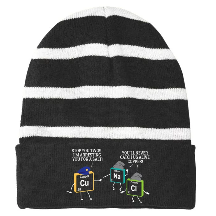 Stop You Two I'm Arresting You Salt Copper Funny Science Striped Beanie with Solid Band