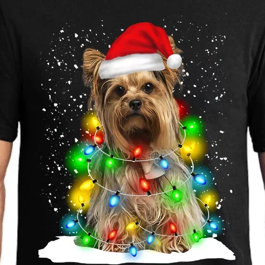 Santa Yorkshire Terrier Christmas Light Pajama Dog Xfunny Giftmas Gift Pajama Set