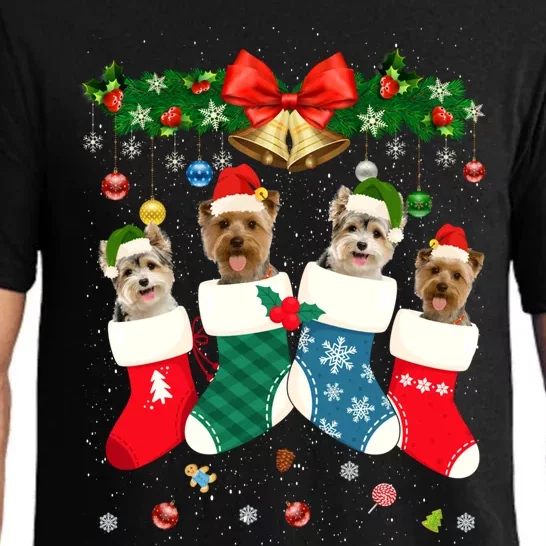 Santa Yorkshire Terrier Dogs In Christmas Socks Funny Xmas Cute Gift Pajama Set