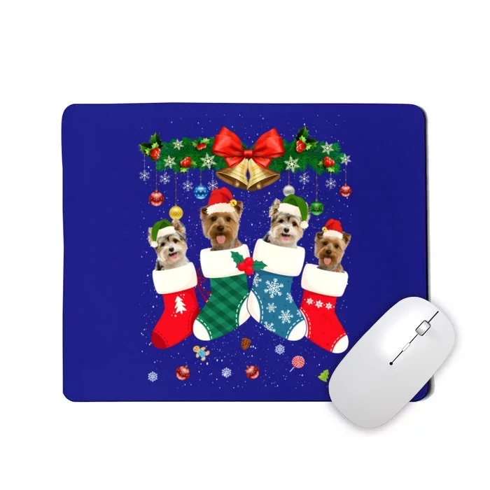 Santa Yorkshire Terrier Dogs In Christmas Socks Funny Xmas Cute Gift Mousepad