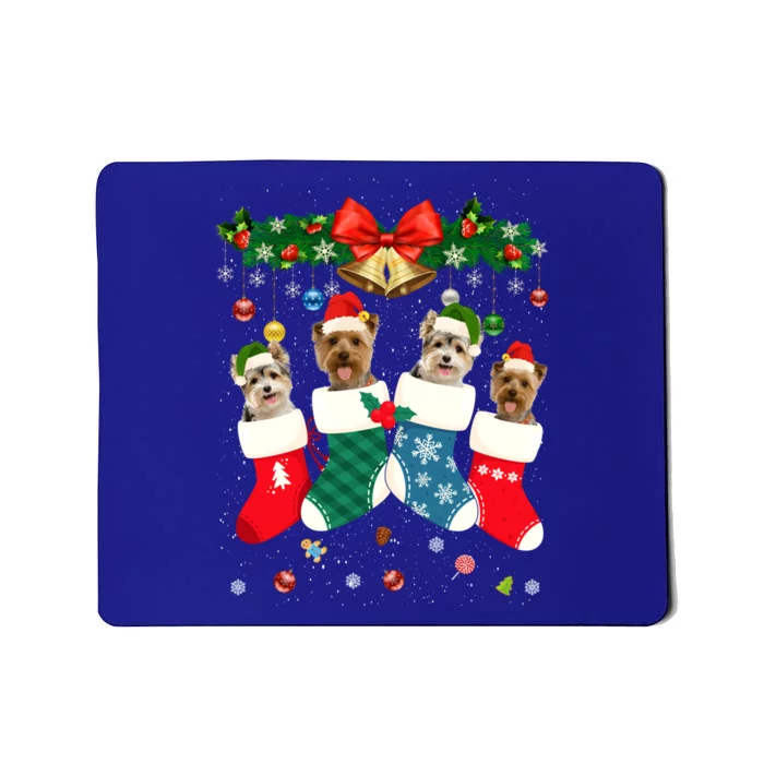 Santa Yorkshire Terrier Dogs In Christmas Socks Funny Xmas Cute Gift Mousepad