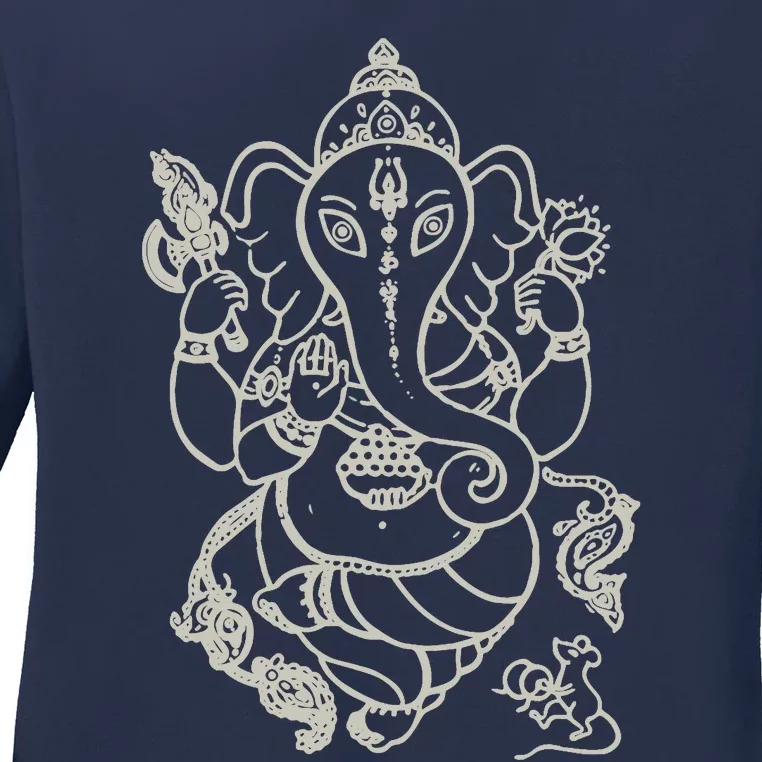 Sak Yant Thai Tattoo Ganesh Elephant God Thailand Gift Ladies Long Sleeve Shirt