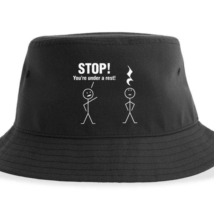 Stop! You're under a rest! Music Humor Graphic Sustainable Bucket Hat