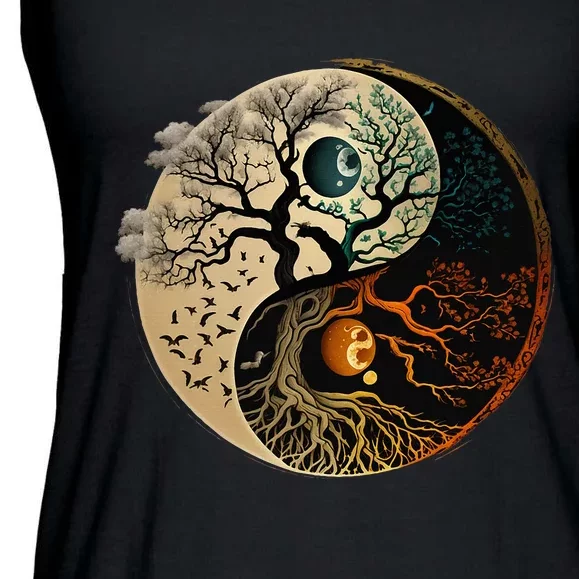 Spiritual Yin Yang Buddhist Tree Of Life Ladies Essential Flowy Tank