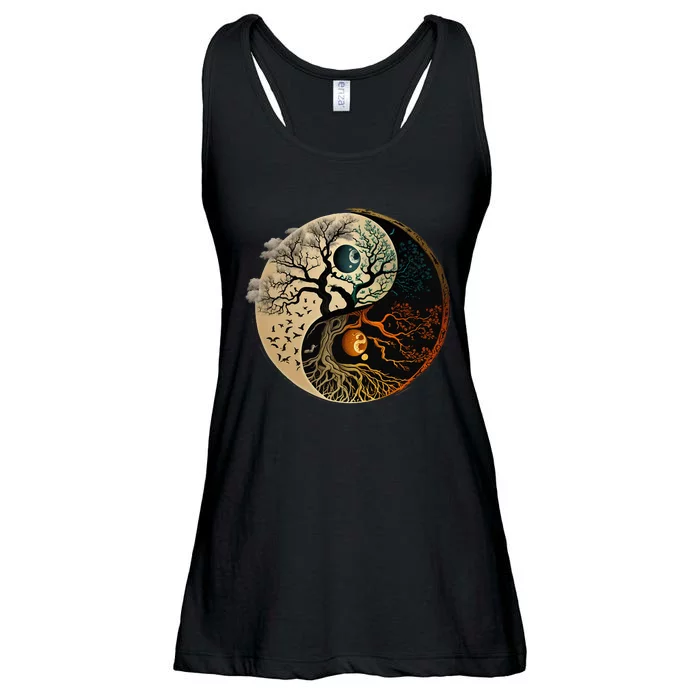 Spiritual Yin Yang Buddhist Tree Of Life Ladies Essential Flowy Tank