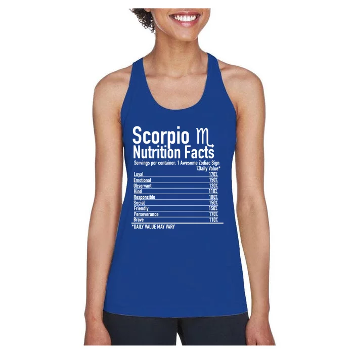 Scorpio Zodiac Birthday Scorpio Nutrition Facts Gift Women's Racerback Tank