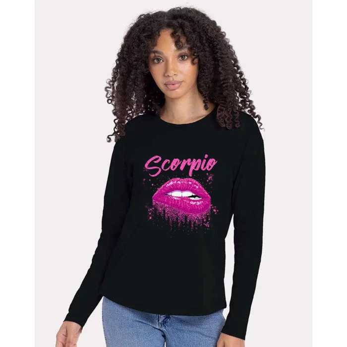 Scorpio Zodiac Birthday Pink Lips Cool Gift For Black Womens Cotton Relaxed Long Sleeve T-Shirt