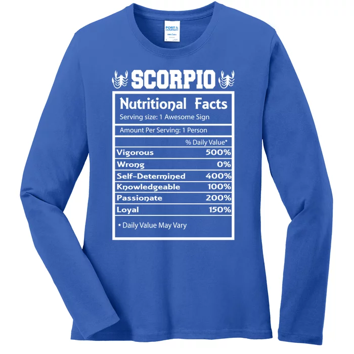 Scorpio Zodiac Funny Nutritional Facts Astrology Gift Ladies Long Sleeve Shirt