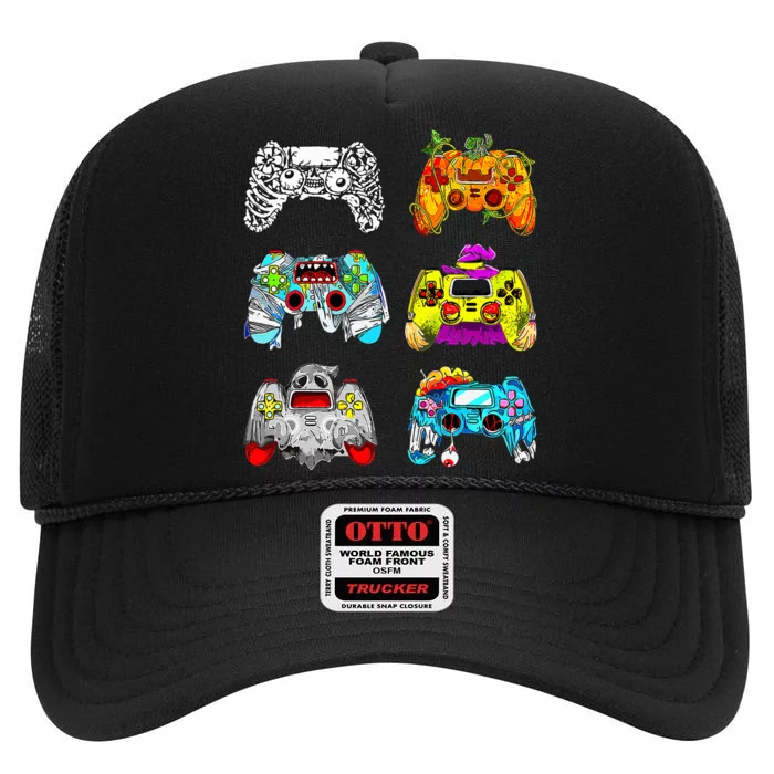 Skeleton Zombie Gaming Controllers Halloween Gamer High Crown Mesh Trucker Hat