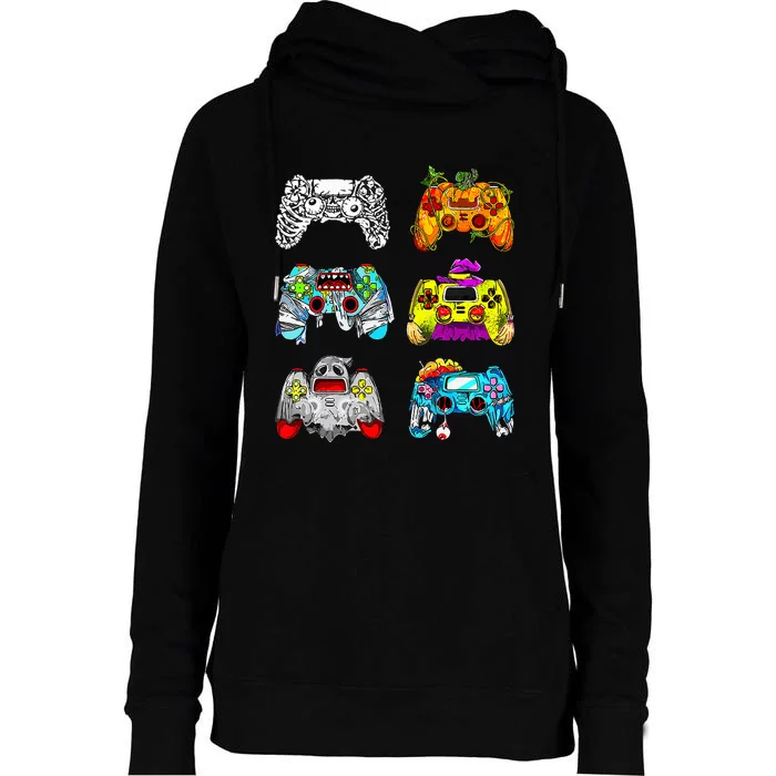 Skeleton Zombie Gaming Controllers Halloween Gamer Womens Funnel Neck Pullover Hood