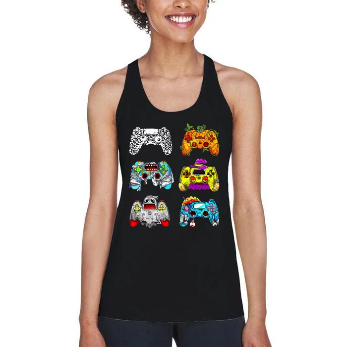 Skeleton Zombie Gaming Controllers Halloween Gamer Women's Racerback Tank