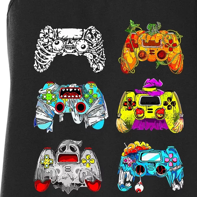 Skeleton Zombie Gaming Controllers Halloween Gamer Women's Racerback Tank