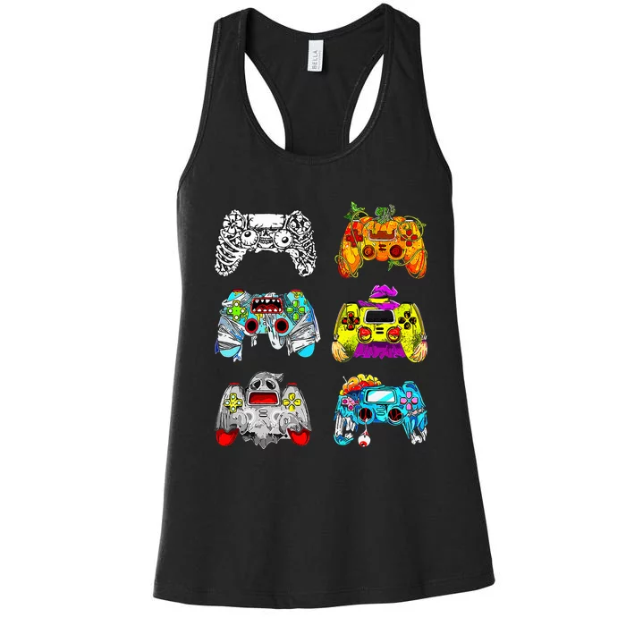 Skeleton Zombie Gaming Controllers Halloween Gamer Women's Racerback Tank