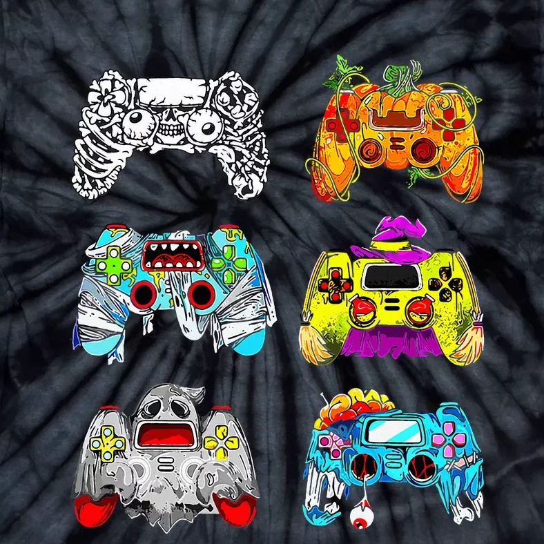 Skeleton Zombie Gaming Controllers Halloween Gamer Tie-Dye T-Shirt