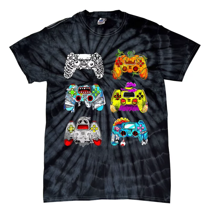 Skeleton Zombie Gaming Controllers Halloween Gamer Tie-Dye T-Shirt