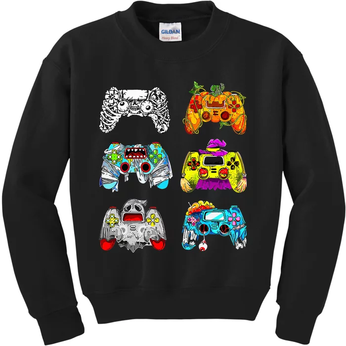 Skeleton Zombie Gaming Controllers Halloween Gamer Kids Sweatshirt