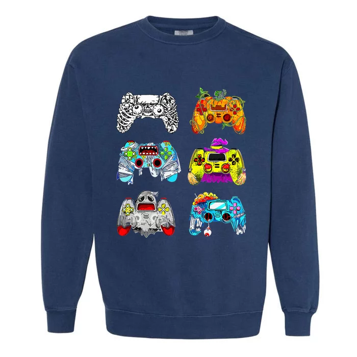 Skeleton Zombie Gaming Controllers Halloween Gamer Garment-Dyed Sweatshirt