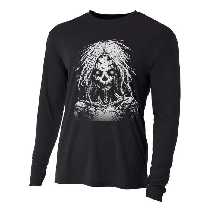 Scary Zombie Girl Halloween Graphic Tees Cooling Performance Long Sleeve Crew