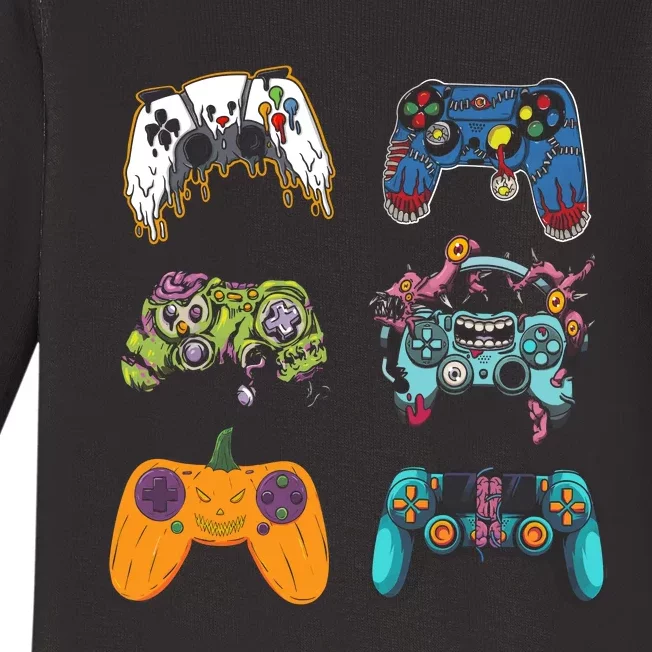 Skeleton Zombie Gaming Controllers Halloween For Gamer Boy Baby Long Sleeve Bodysuit