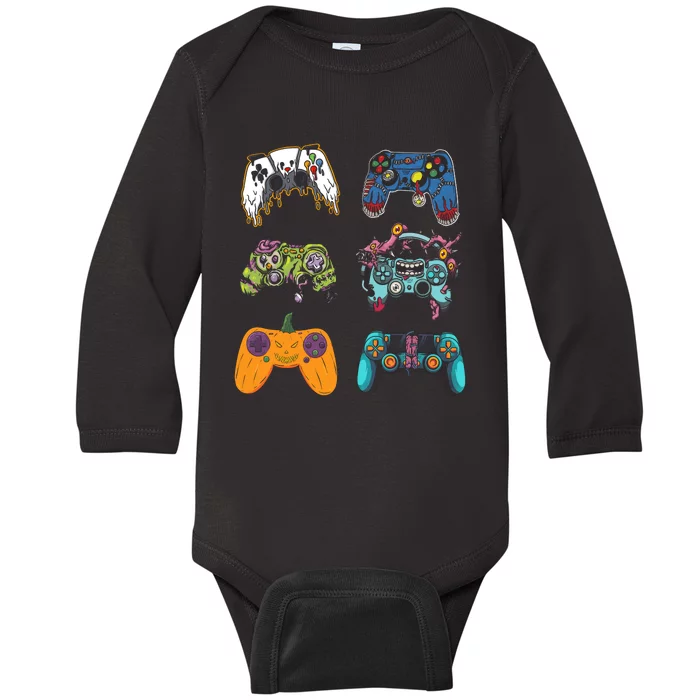 Skeleton Zombie Gaming Controllers Halloween For Gamer Boy Baby Long Sleeve Bodysuit