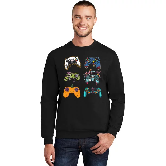 Skeleton Zombie Gaming Controllers Halloween For Gamer Boy Tall Sweatshirt