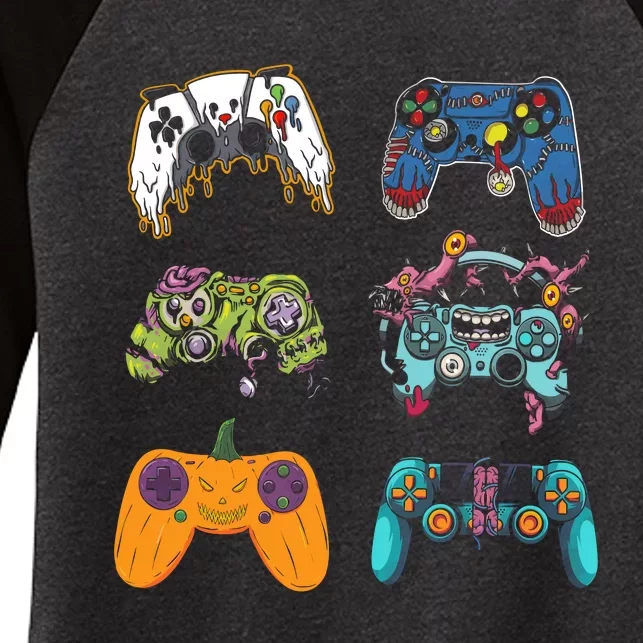 Skeleton Zombie Gaming Controllers Halloween For Gamer Boy Women's Tri-Blend 3/4-Sleeve Raglan Shirt