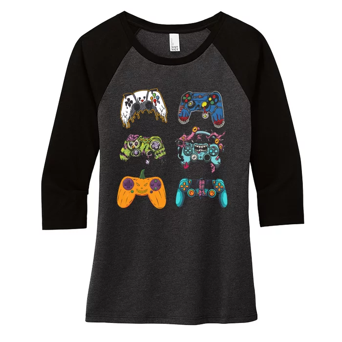 Skeleton Zombie Gaming Controllers Halloween For Gamer Boy Women's Tri-Blend 3/4-Sleeve Raglan Shirt